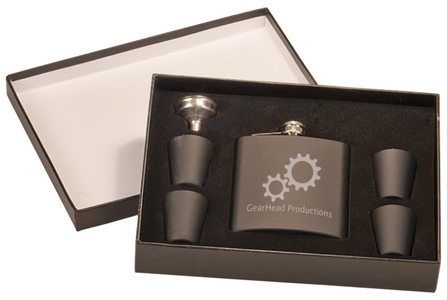 6 oz. Matte Black Flask Set in Black Presentation Box - Image 2